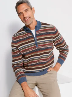 Stehkragenpullover im Norweger-Strickmuster