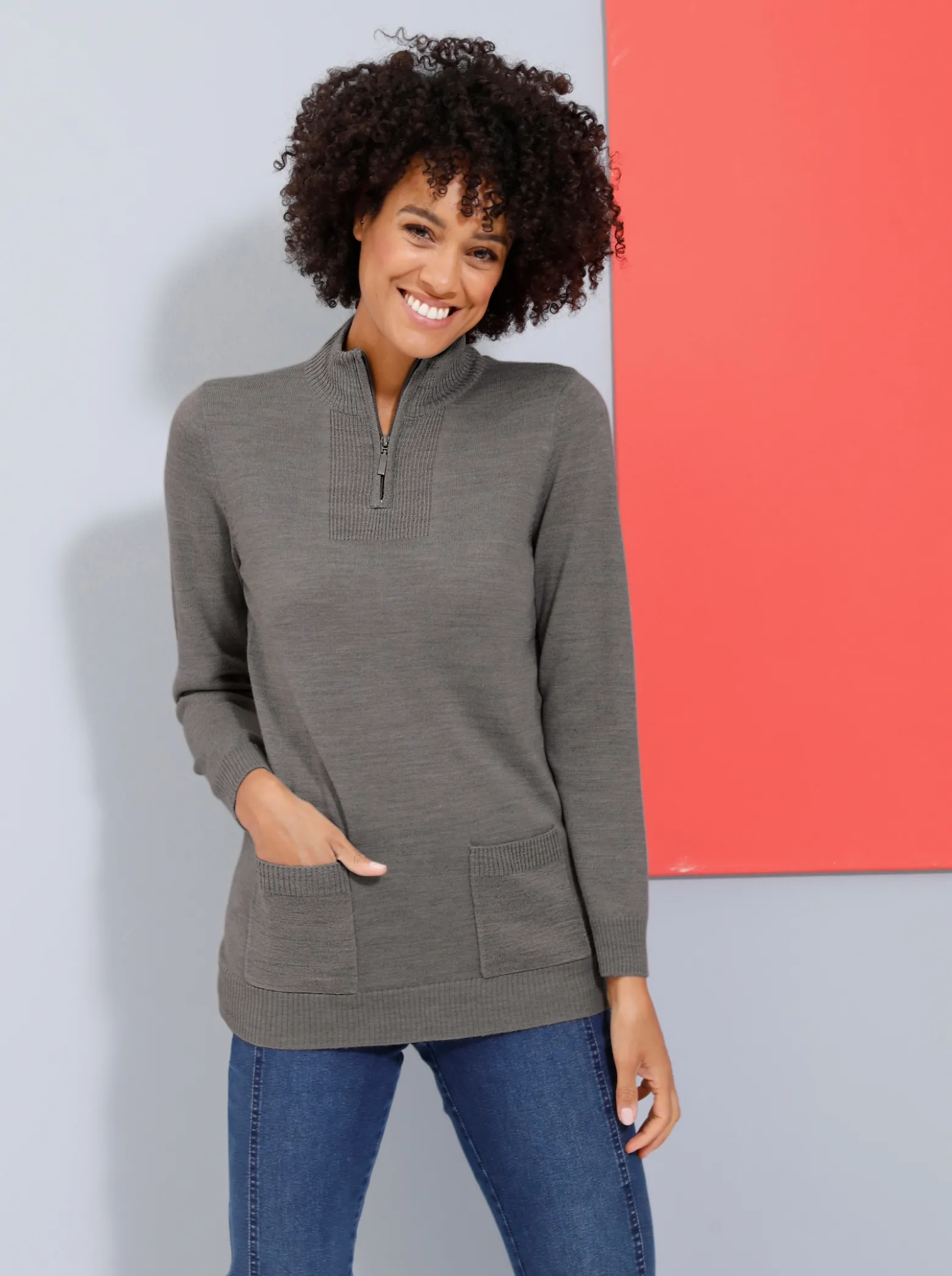 Stehkragenpullover in Longform