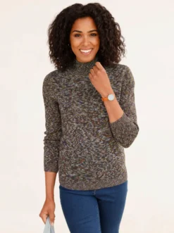Stehkragenpullover in Melange-Optik
