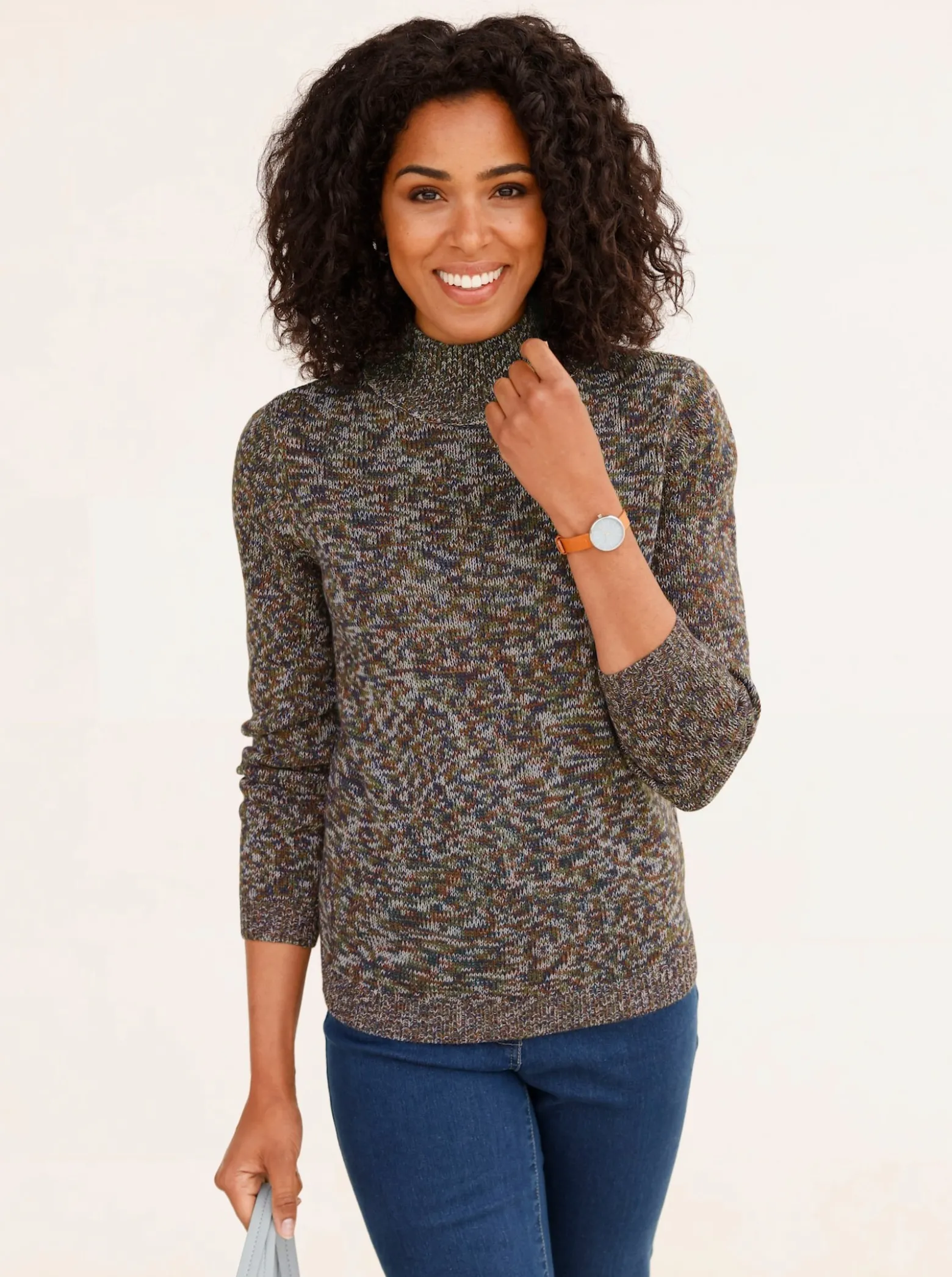 Stehkragenpullover in Melange-Optik