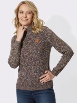 Stehkragenpullover in Melange-Optik