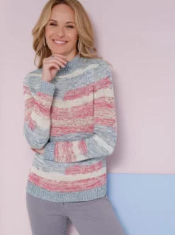 Stehkragenpullover in Melange-Optik