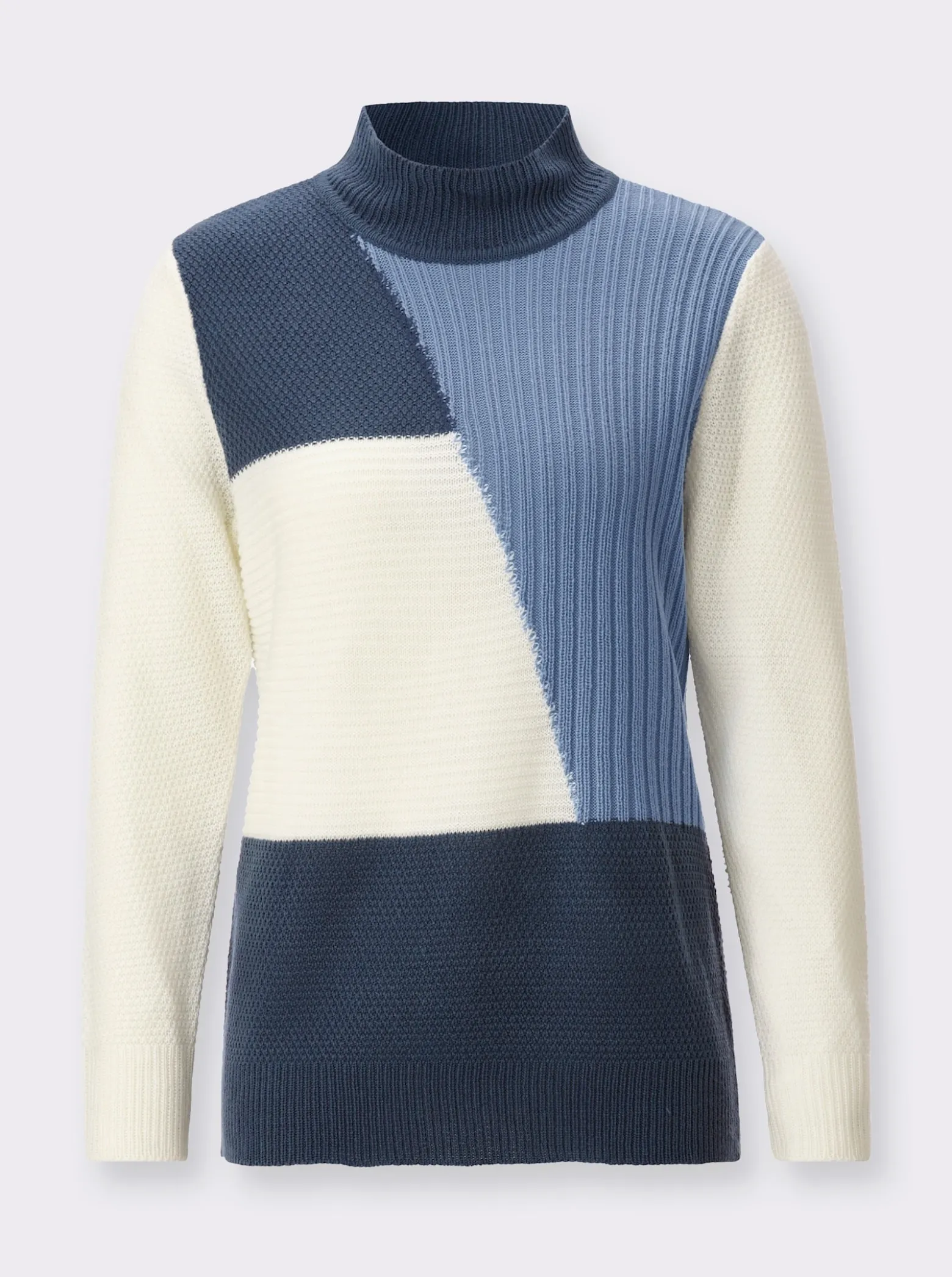 Stehkragenpullover in Patchwork-Optik