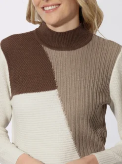 Stehkragenpullover in Patchwork-Optik