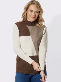 Stehkragenpullover in Patchwork-Optik