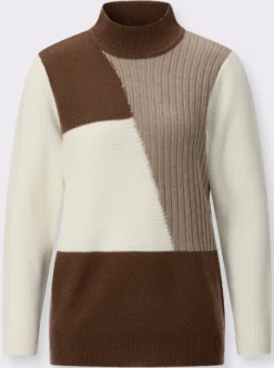 Stehkragenpullover in Patchwork-Optik