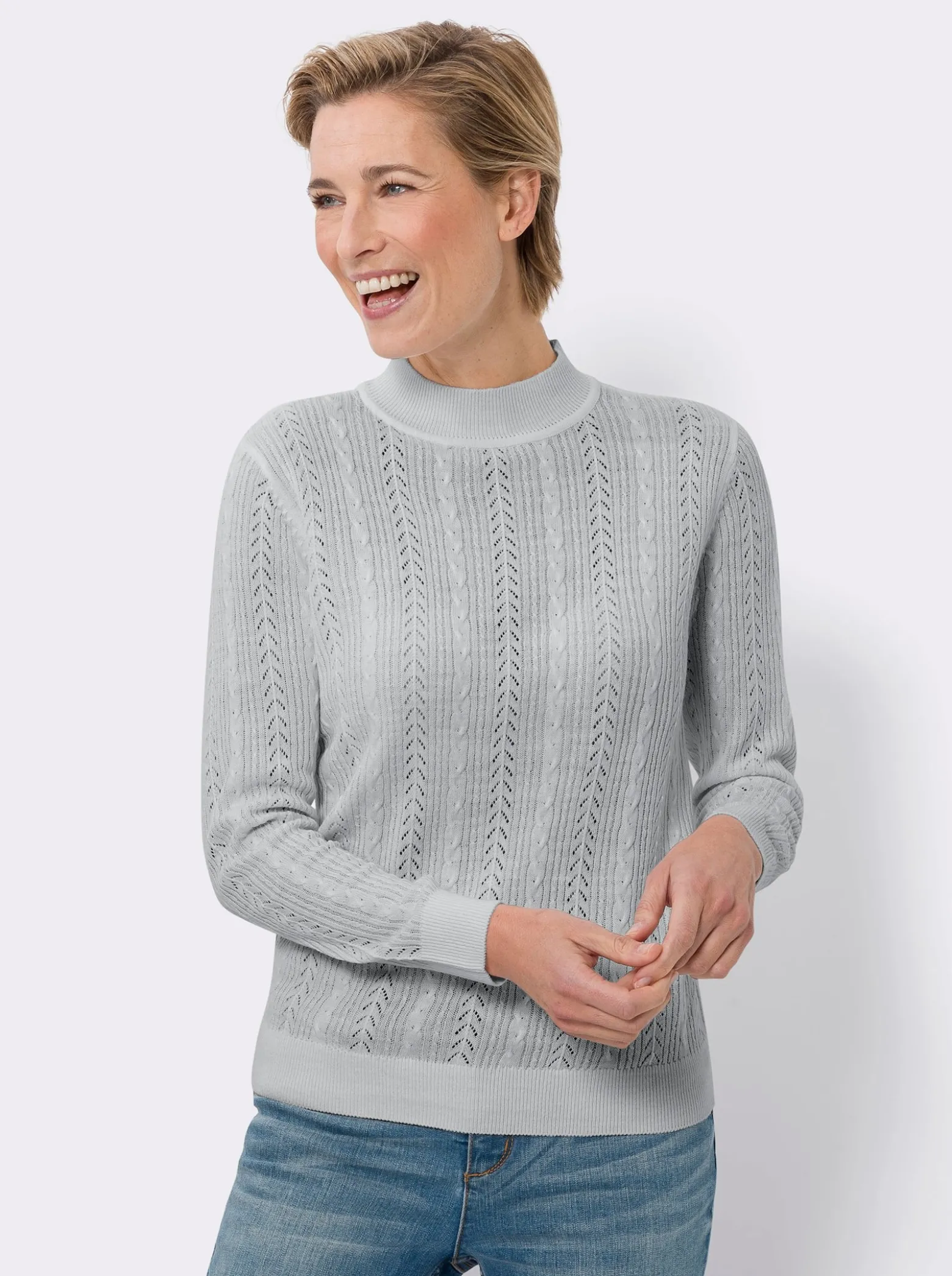 Stehkragenpullover mit Ajour-Muster