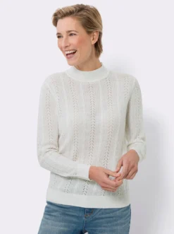 Stehkragenpullover mit Ajour-Muster