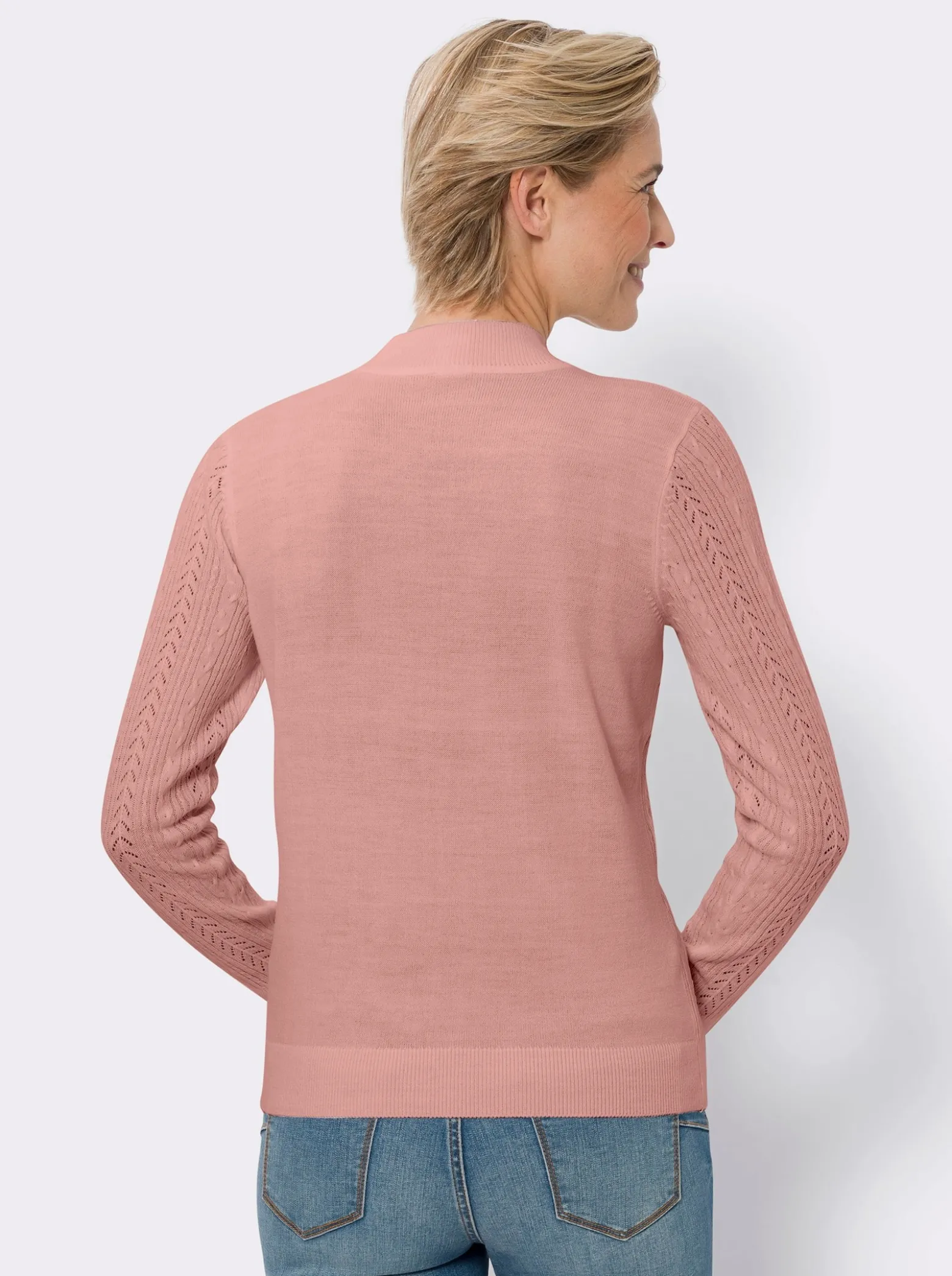 Stehkragenpullover mit Ajour-Muster