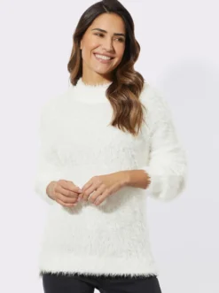 Stehkragenpullover mit Flauschgarn