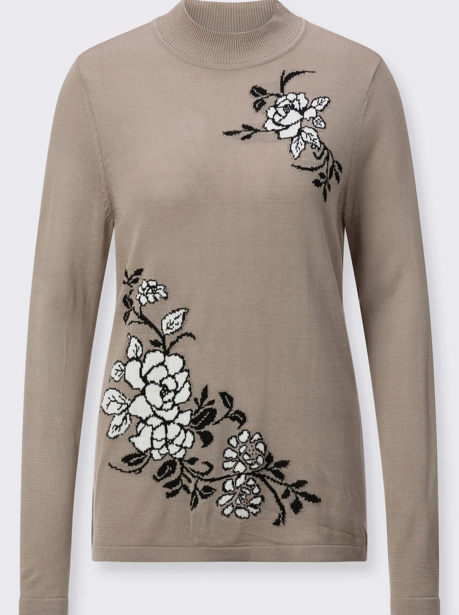 Stehkragenpullover mit floralem Intarsienmuster