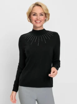 Stehkragenpullover mit funkelnden Steinchen