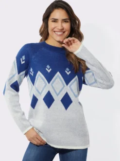 Stehkragenpullover mit Glanzgarn