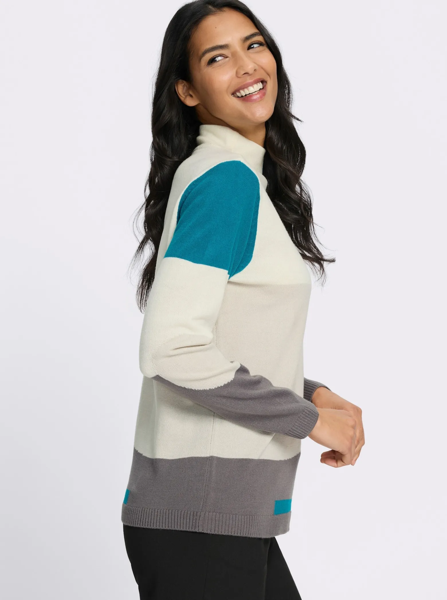 Stehkragenpullover mit Intarsienmuster