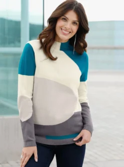 Stehkragenpullover mit Intarsienmuster