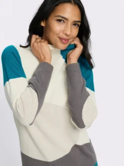 Stehkragenpullover mit Intarsienmuster