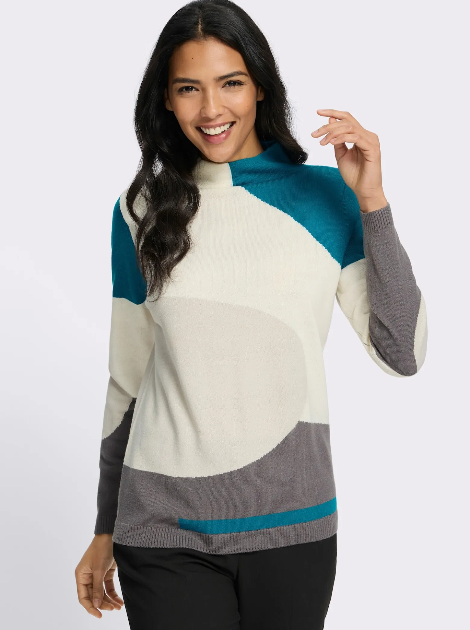 Stehkragenpullover mit Intarsienmuster