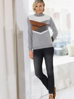 Stehkragenpullover mit Intarsienmuster