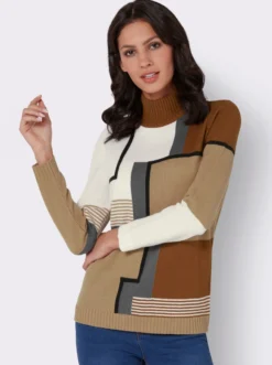 Stehkragenpullover mit Intarsien-Strick