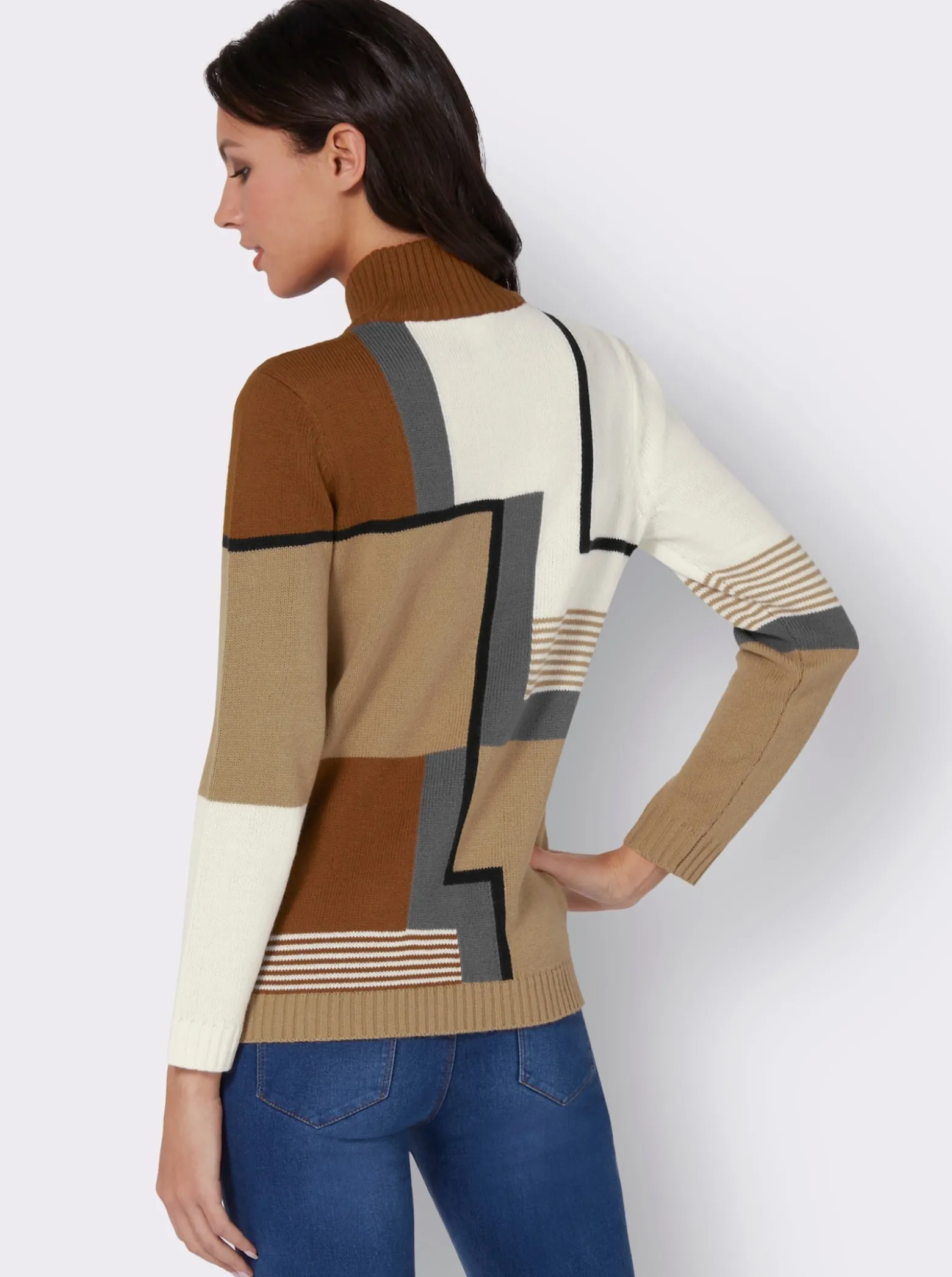 Stehkragenpullover mit Intarsien-Strick
