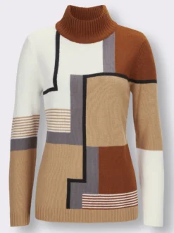 Stehkragenpullover mit Intarsien-Strick