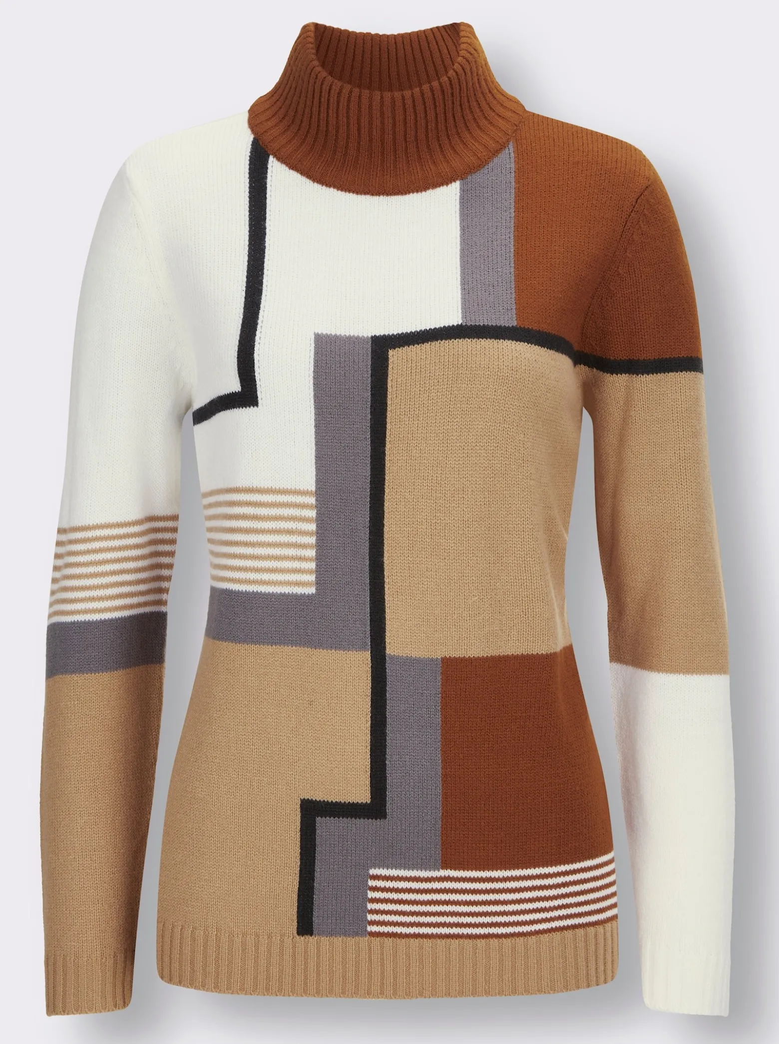 Stehkragenpullover mit Intarsien-Strick