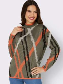 Stehkragenpullover mit Jacquardmuster