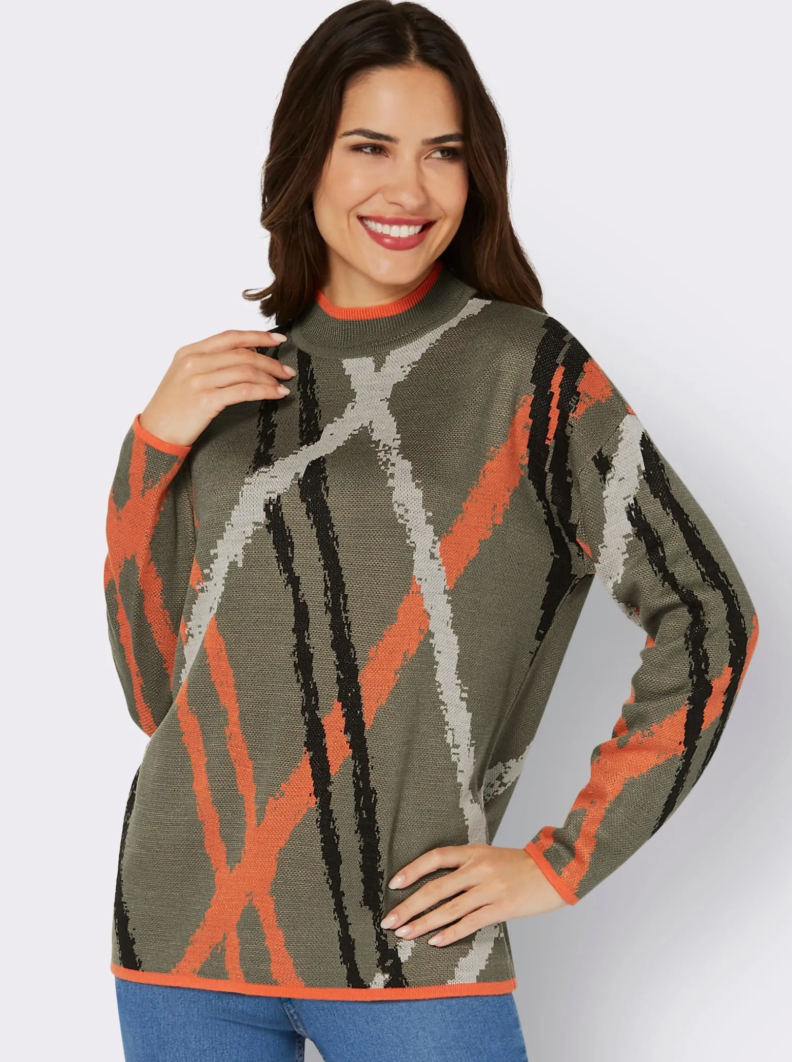 Stehkragenpullover mit Jacquardmuster