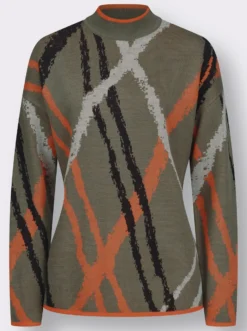Stehkragenpullover mit Jacquardmuster