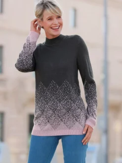 Stehkragenpullover mit Jacquard-Muster
