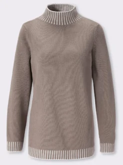 Stehkragenpullover mit Kontrast-Details