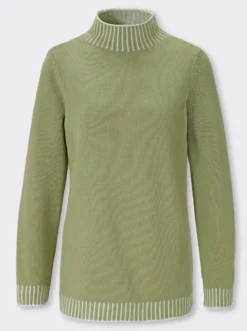 Stehkragenpullover mit Kontrast-Details