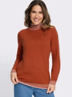 Stehkragenpullover mit Kontrast-Details