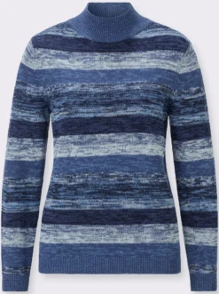 Stehkragenpullover mit Melange-Streifenmuster