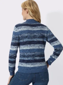 Stehkragenpullover mit Melange-Streifenmuster