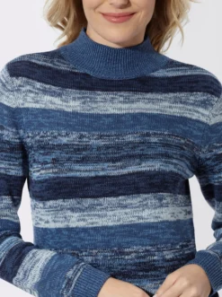 Stehkragenpullover mit Melange-Streifenmuster