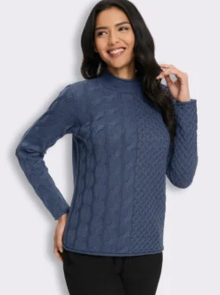 Stehkragenpullover mit Mustermix