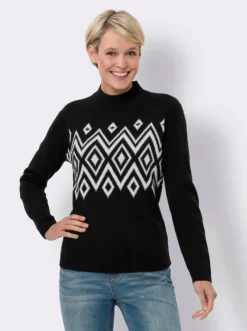 Stehkragenpullover mit Norweger-Muster