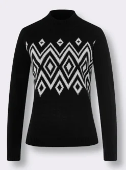 Stehkragenpullover mit Norweger-Muster