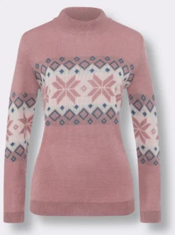 Stehkragenpullover mit Norweger-Muster