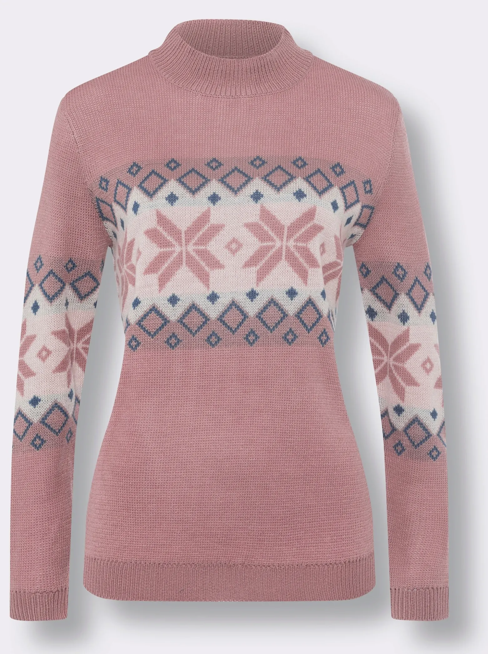 Stehkragenpullover mit Norweger-Muster
