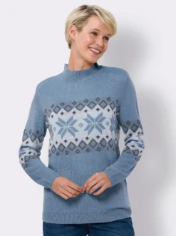 Stehkragenpullover mit Norweger-Muster