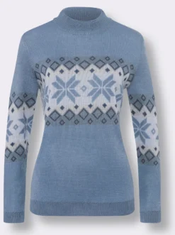 Stehkragenpullover mit Norweger-Muster