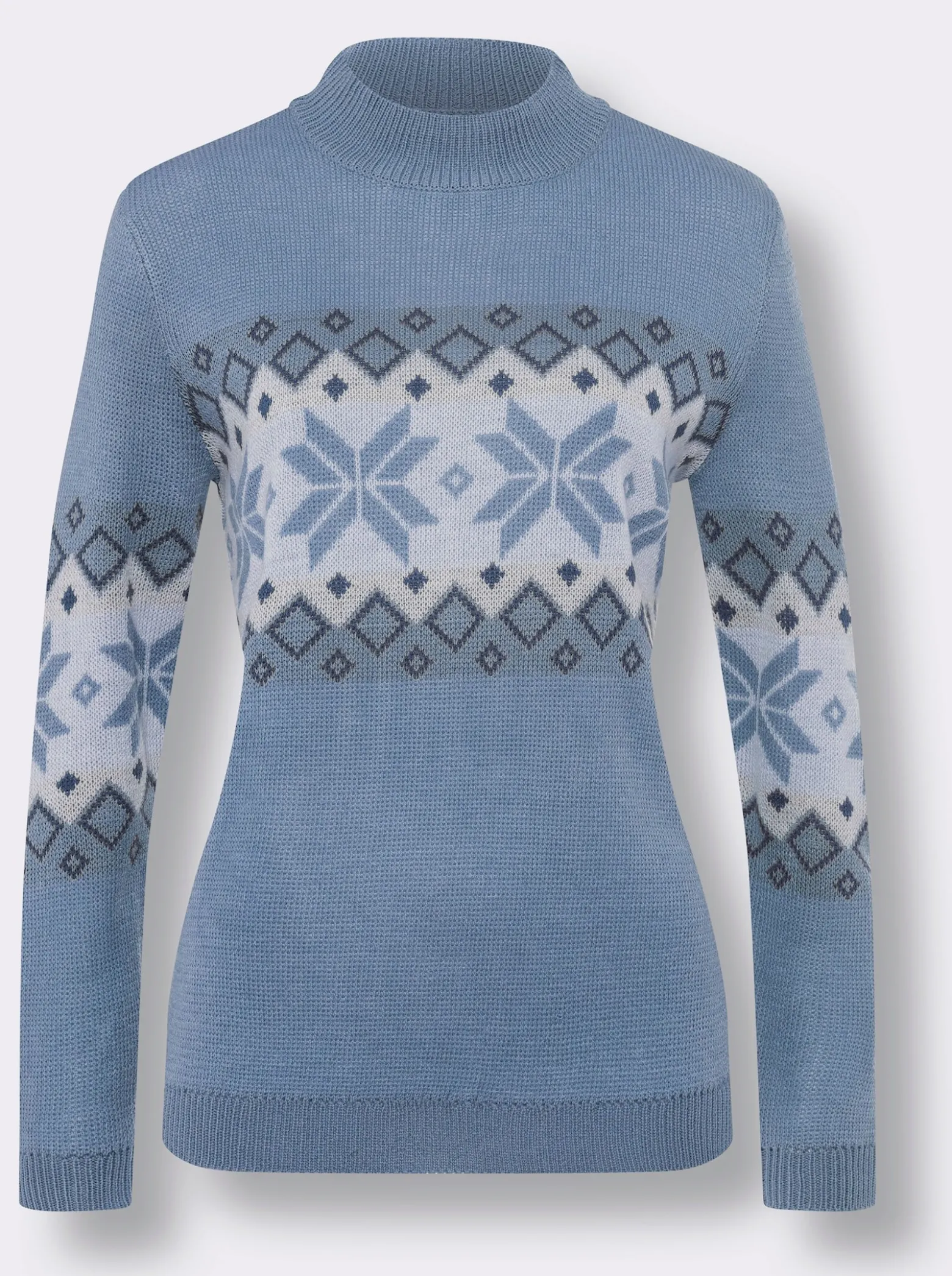 Stehkragenpullover mit Norweger-Muster