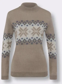 Stehkragenpullover mit Norweger-Muster