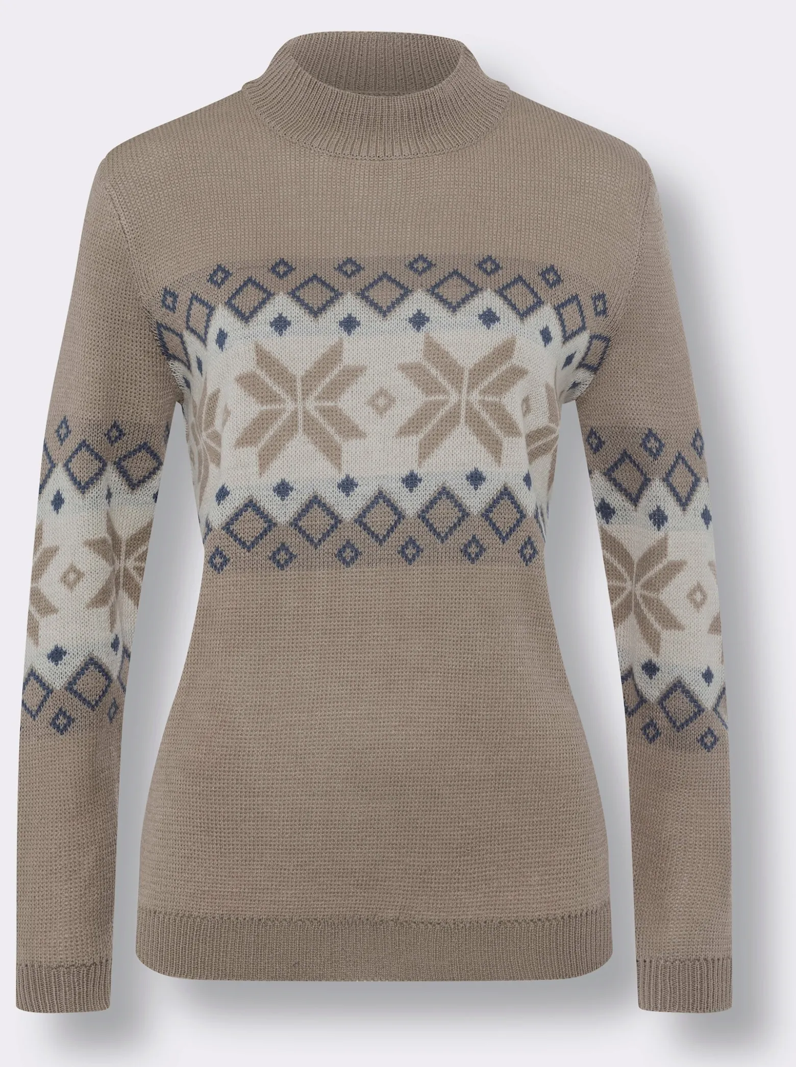 Stehkragenpullover mit Norweger-Muster