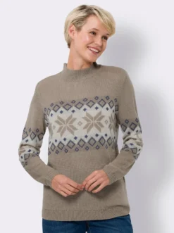 Stehkragenpullover mit Norweger-Muster