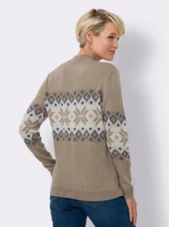 Stehkragenpullover mit Norweger-Muster