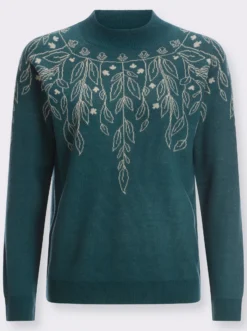 Stehkragenpullover mit Ranken-Strickmuster