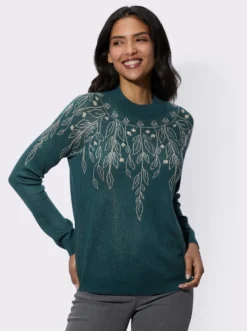 Stehkragenpullover mit Ranken-Strickmuster